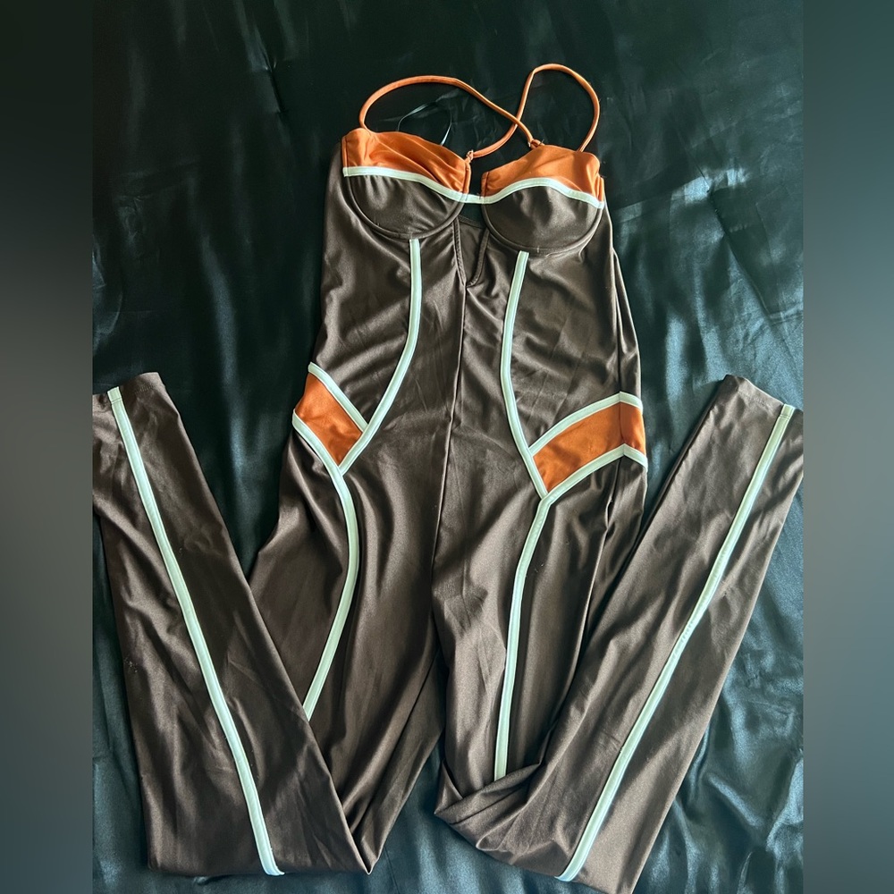 Brown orange white jumpsuit
